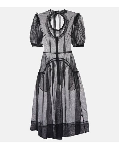 Simone Rocha Puff-sleeve Tulle Midi Dress - Black
