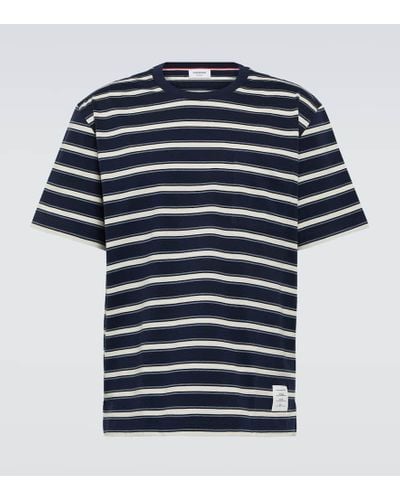 Thom Browne Camiseta en jersey de algodon a rayas - Azul