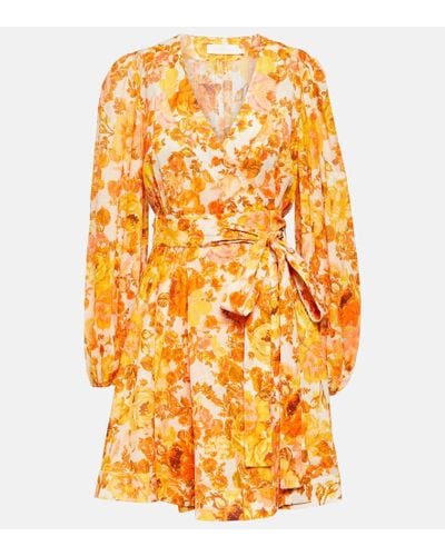 Zimmermann Vestido corto envolvente de algodon floral - Naranja