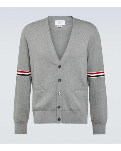 Thom Browne Rwb Stripe Cotton Cardigan - Gray