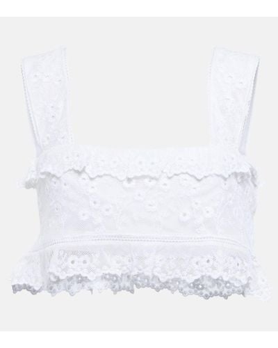 Isabel Marant Mecelia Anglaise Cotton And Silk Crop Top - White