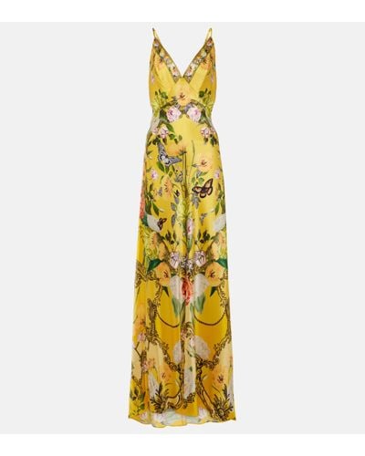 Camilla Floral Silk Satin Slip Dress - Metallic