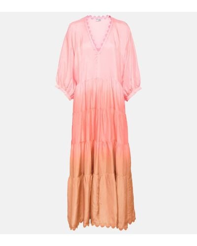 Juliet Dunn Tiered Silk Midi Dress - Pink