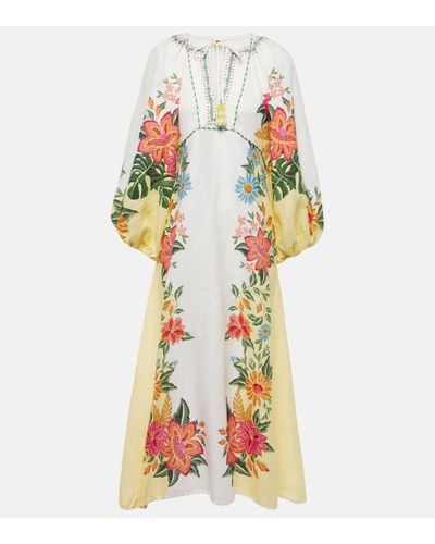 FARM Rio Bloom Garden Embroidered Linen Maxi Dress - White