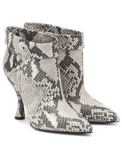 Dries Van Noten Snake-effect Leather Ankle Boots - Gray