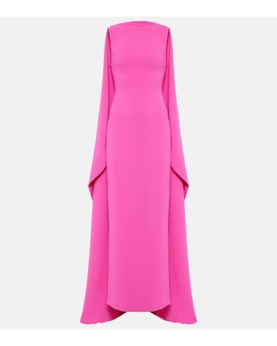 Solace London Kaila Caped Crepe Gown - Pink