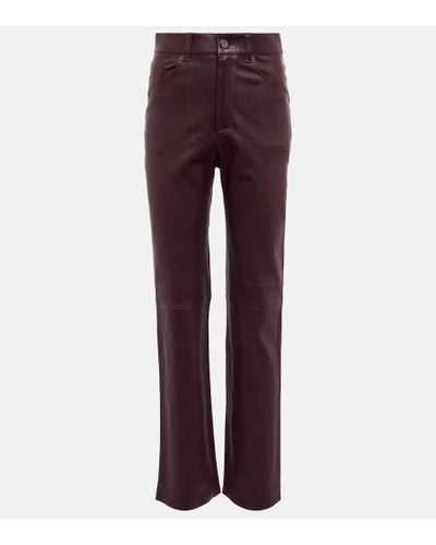 Stouls Terry High-rise Straight Leather Pants - Purple