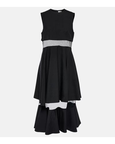 Noir Kei Ninomiya Mesh-trimmed Wool Midi Dress - Black