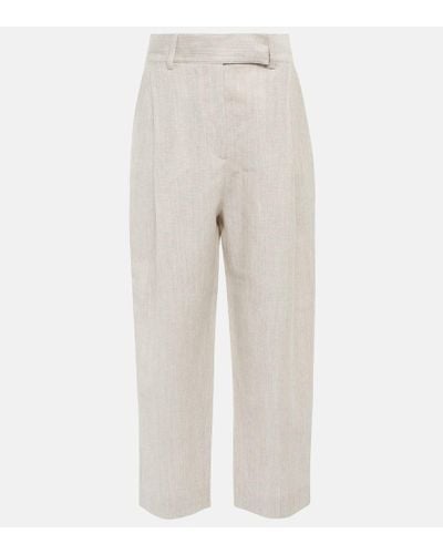 Totême Straight Wool And Linen Pants - Natural