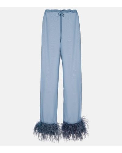Oséree Pantalones anchos Plumage con plumas - Azul