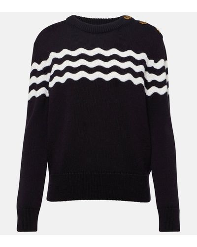 Patou Striped Cotton And Wool Jumper - Blue