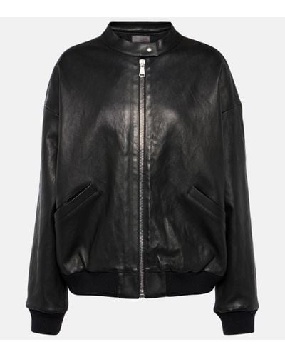 Stouls Pharrell Leather Bomber Jacket - Black