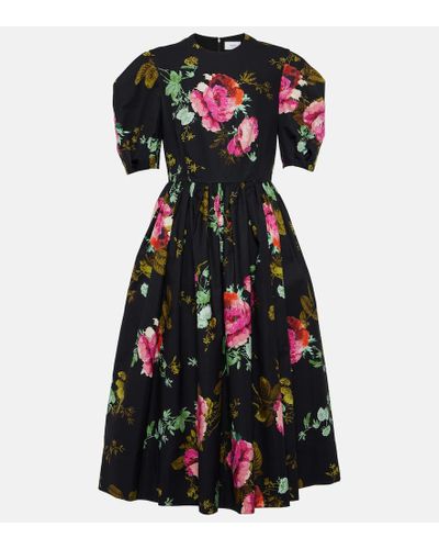 Erdem Vestido midi de faya de algodon floral - Negro