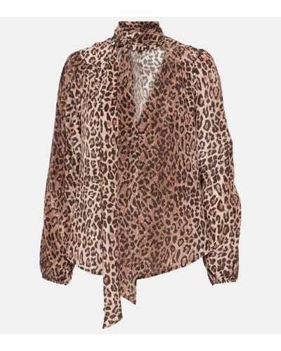 RIXO London Moss Leopard-print Silk Blouse - Brown