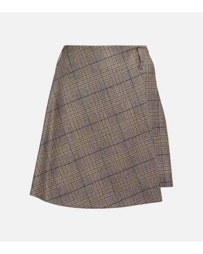 Brunello Cucinelli Checked Wool And Cotton Miniskirt - Grey