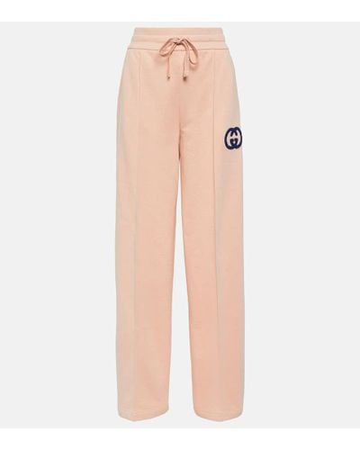 Gucci GG Embroidered Cotton Jersey Sweatpants - Natural