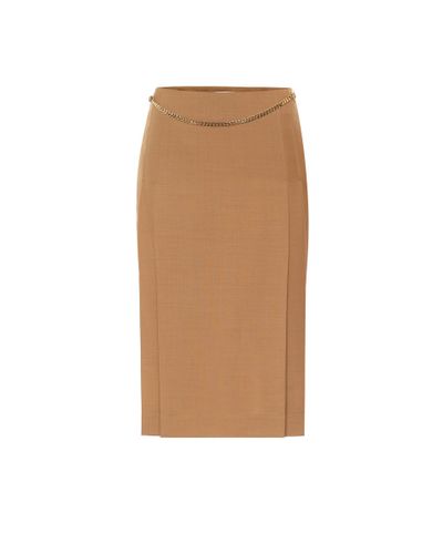 Victoria Beckham Belted Virgin Wool Pencil Skirt - Multicolor