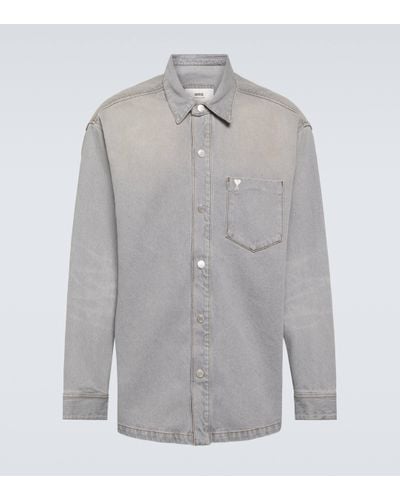 Ami Paris Cotton Denim Overshirt - Grey