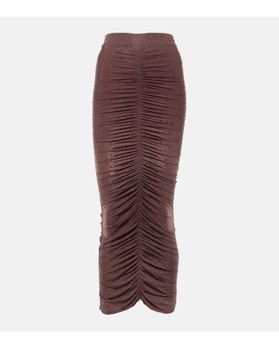 Alex Perry Crystal-embellished Ruched Jersey Midi Skirt - Brown