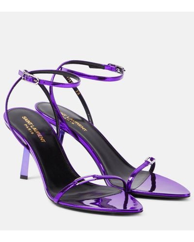 Saint Laurent Kitty 75 Metallic Leather Sandals - Purple