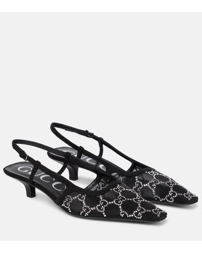 Gucci Tom Crystal-embellished Monogram Mesh Slingback Court Shoes - Black