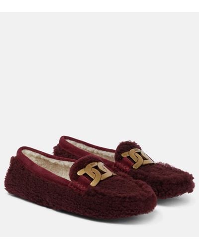 Tod's Embellished Shearling Loafers - Red
