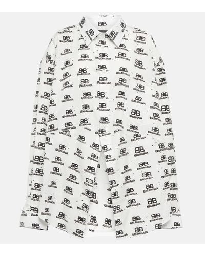 Balenciaga Hand-drawn Bb Cotton Poplin Swing Shirt - White