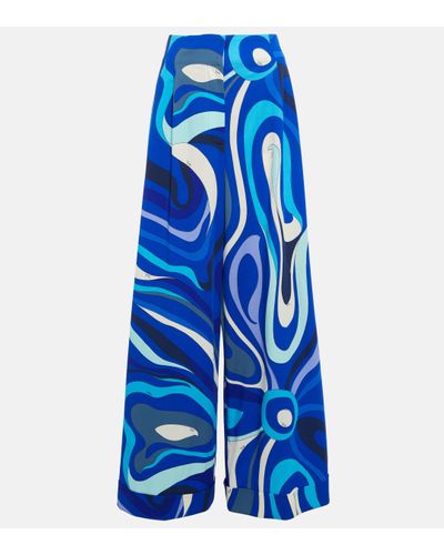 Emilio Pucci Abstract Wide Wool-blend Trousers - Blue