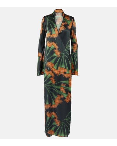 Johanna Ortiz Origenes Del Alma-print Silk-blend Wrap Dress - Green