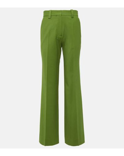 Victoria Beckham Pantalones rectos en mezcla de lana - Verde