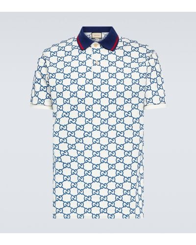 Gucci Monogram Contrast-collar Stretch-cotton Piqué Polo Shirt - Blue