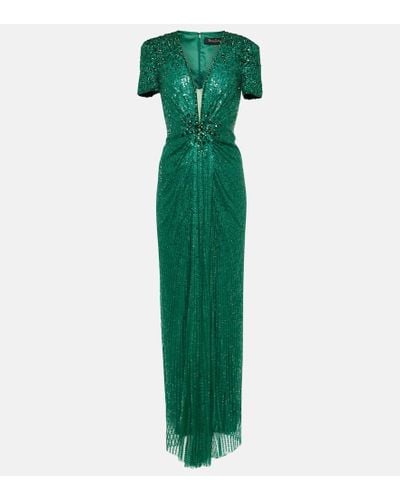 Jenny Packham Momoka Embellished Sequined Tulle Gown - Green