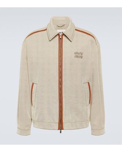 Miu Miu Leather-trimmed Cotton Canvas Blouson Jacket - Natural