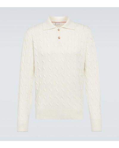 Brunello Cucinelli Cable-knit Cashmere Polo Sweater - White