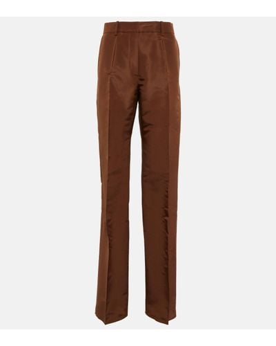 Valentino High-rise Silk Trousers - Brown