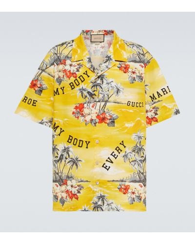 Gucci Printed Cotton Bowling Shirt - Yellow