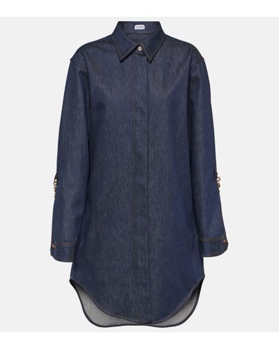 Loewe Mini-robe-chemise Oversize En Jean À Chaînes - Bleu