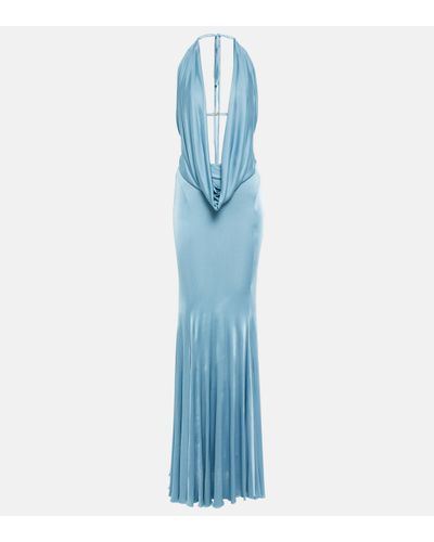 Blumarine Open-back Satin Gown - Blue