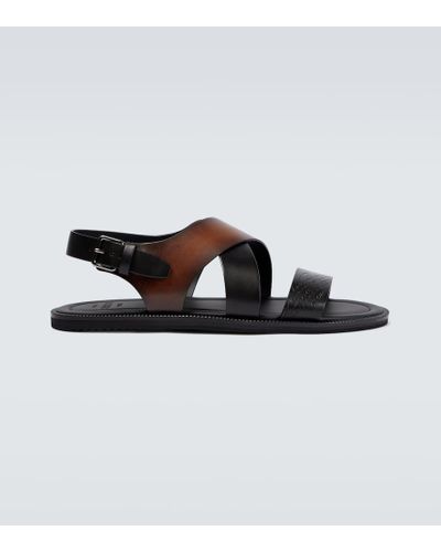 Berluti Sifnos Scritto Leather Sandals - Brown