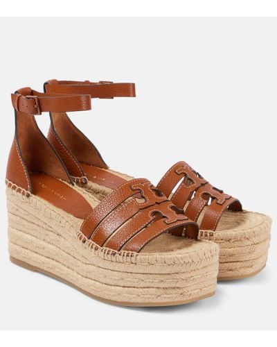 Tory Burch Ines Leather Espadrille Wedges - Brown