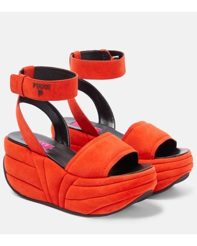 Emilio Pucci Ami Suede Wedge Platform Sandals - Red