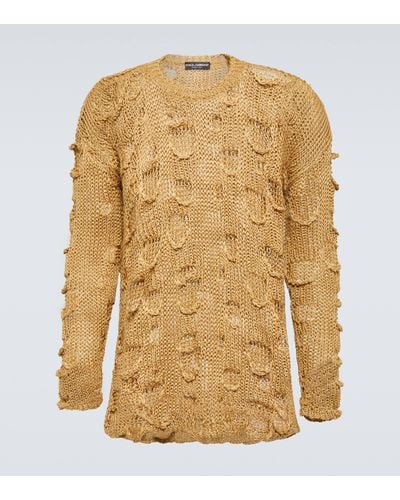 Dolce & Gabbana Re-edition Distressed Silk And Linen Jumper - Natural