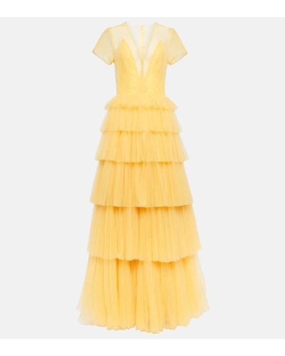 Costarellos Ruffled Tulle Gown - Yellow