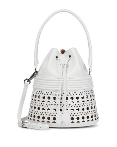 Alaïa Corset Small Leather Bucket Bag - White