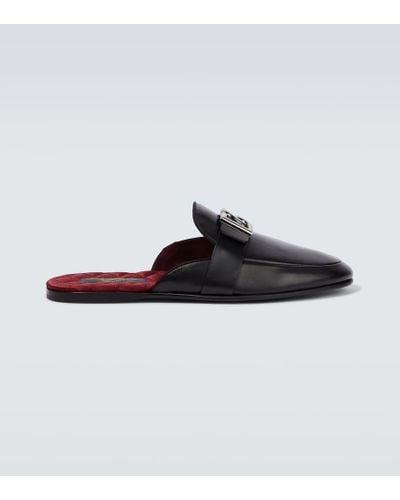 Dolce & Gabbana Slippers de piel con logo - Marrón