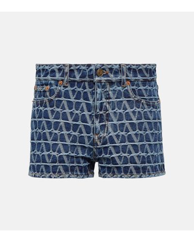 Valentino Short Toile Iconographe en jean - Bleu