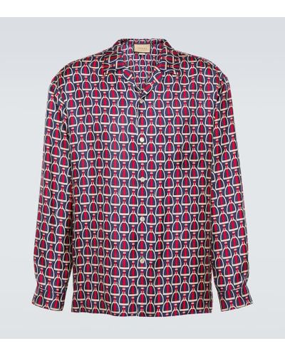 Gucci Horsebit Print Silk Shirt - Red