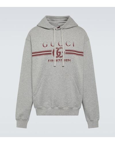 Gucci Logo Cotton Jersey Hoodie - Gray