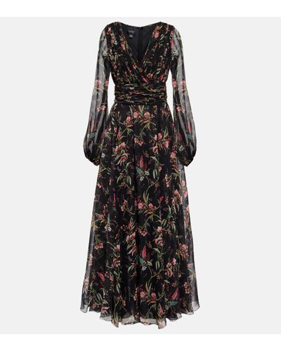 Giambattista Valli Floral-print Silk Gown - Black