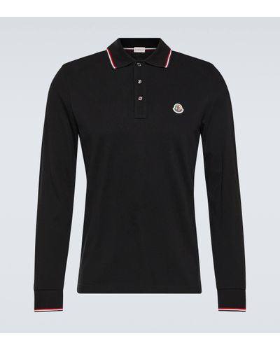 Moncler Long-sleeve Cotton Polo Shirt - Black